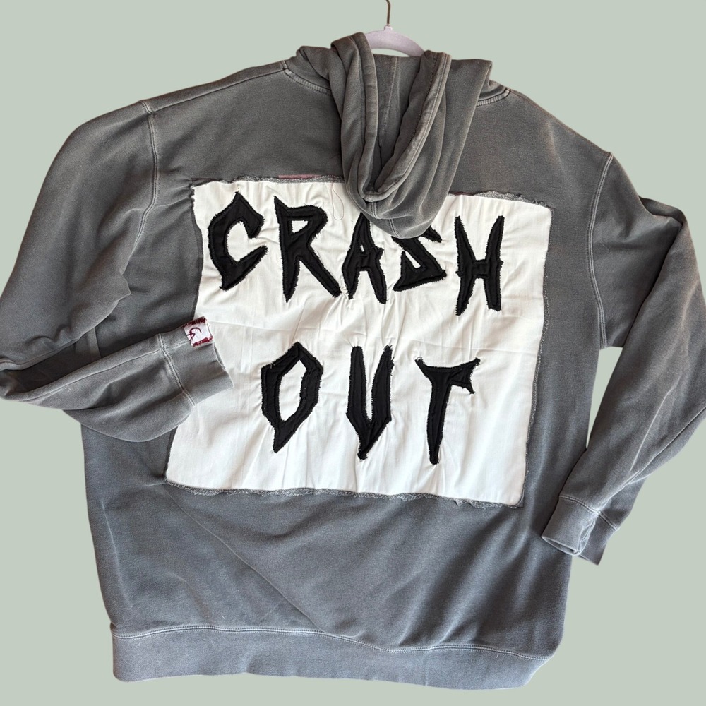 Worth the Find Upcycled Crash Out Never Sleep Hoodie Grey Womens 2XL